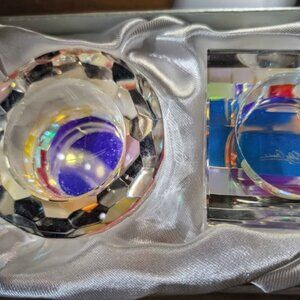Vtg Oleg Cassini Iridescent Crystal Votives signed